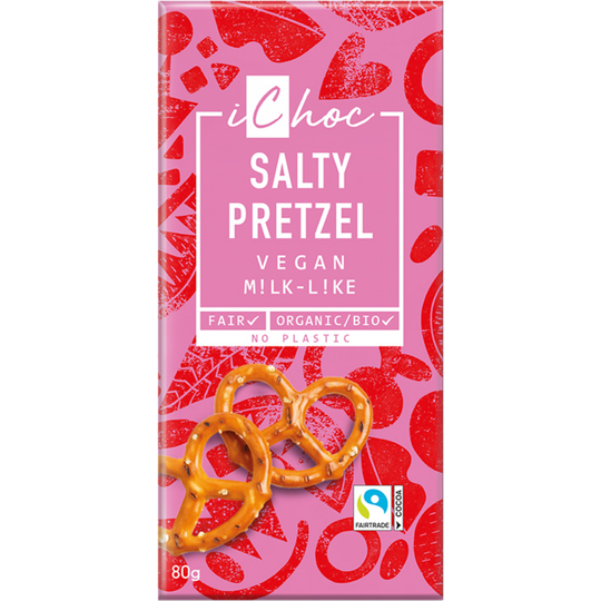 iChoc Salty Pretzel Chocolate Organic Vegan 80g