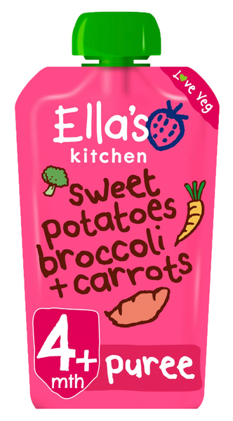 Ella's Kitchen Organic sweet potatoes, broccoli and carrots puree baby pouch 4+ months 120g