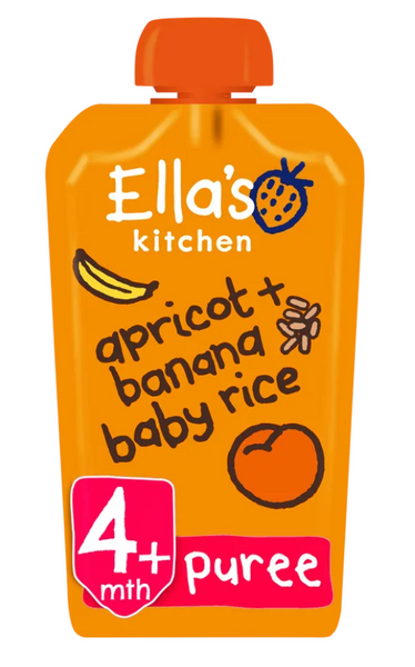 Ella's Kitchen Organic apricot and banana baby rice baby pouch 4+ months 120g