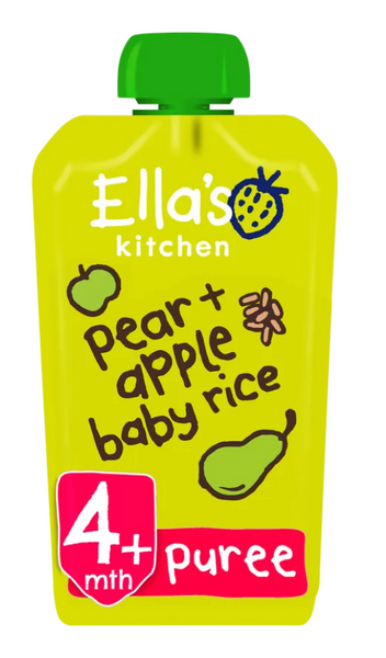 Ella's Kitchen Organic pear and apple baby rice baby pouch 4+ months 120g