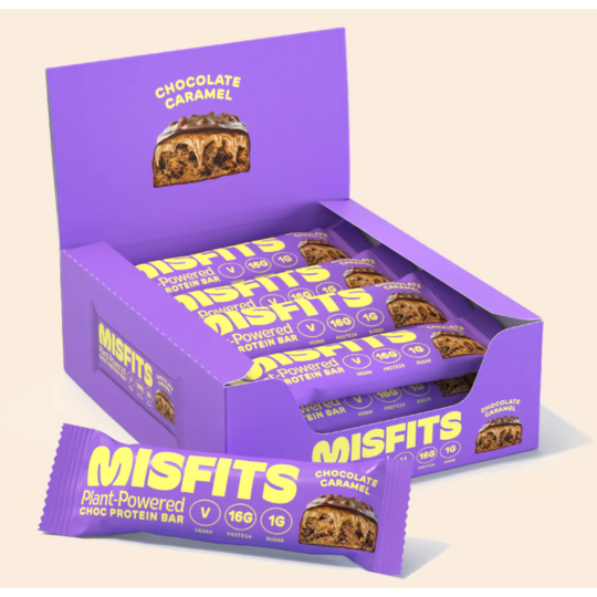 Misfits Plant-Powered Choc Protein Bar Chocolate Caramel 12 x 45g